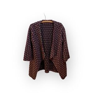 Joleen Torvick Woven Cardigan Jacket Size S Maroon Charcoal Tan Cozy